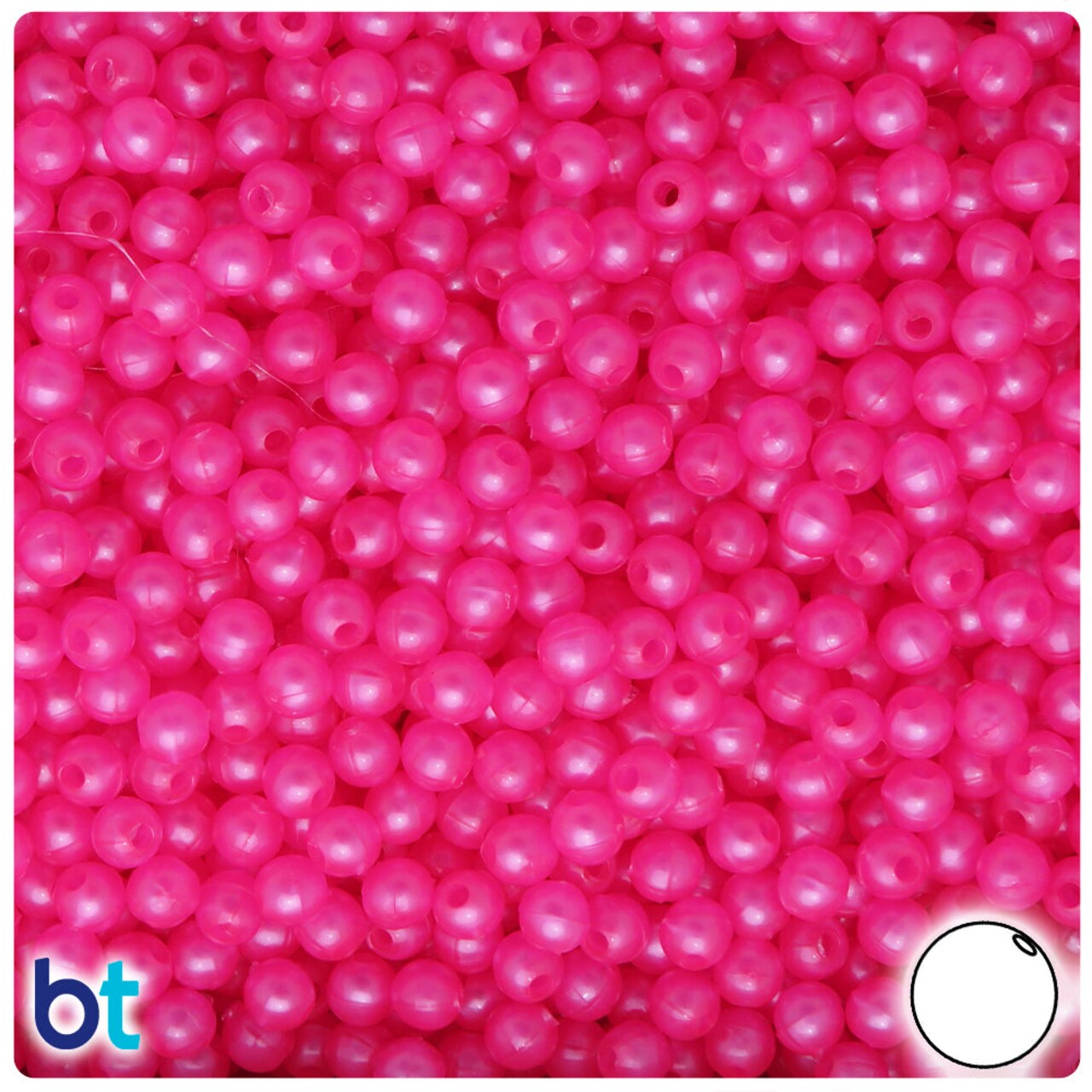 BeadTin Hot Pink Pearl 5mm Round Plastic Craft Beads (700pcs)